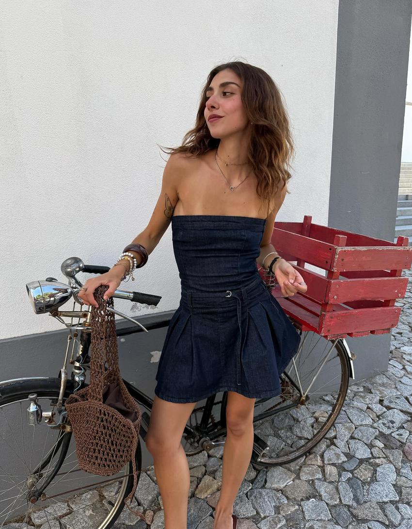 Robe mini en jean-Marine-0