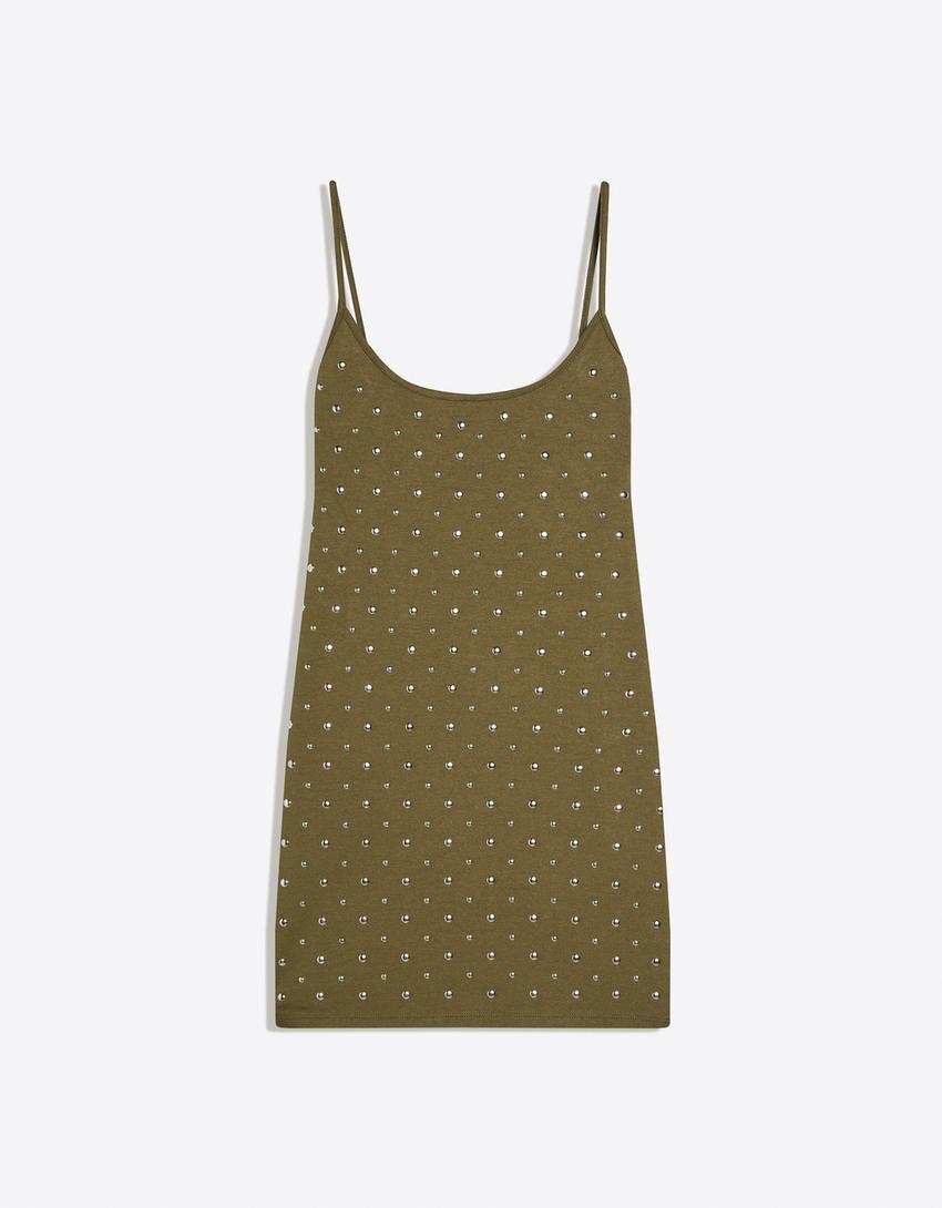 Studded mini dress-Khaki