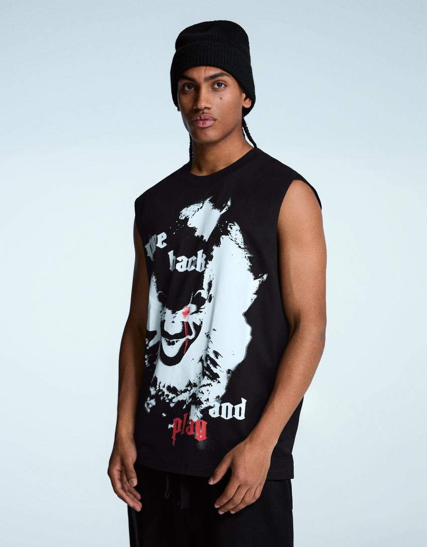 Camiseta IT sin mangas  print-Negro