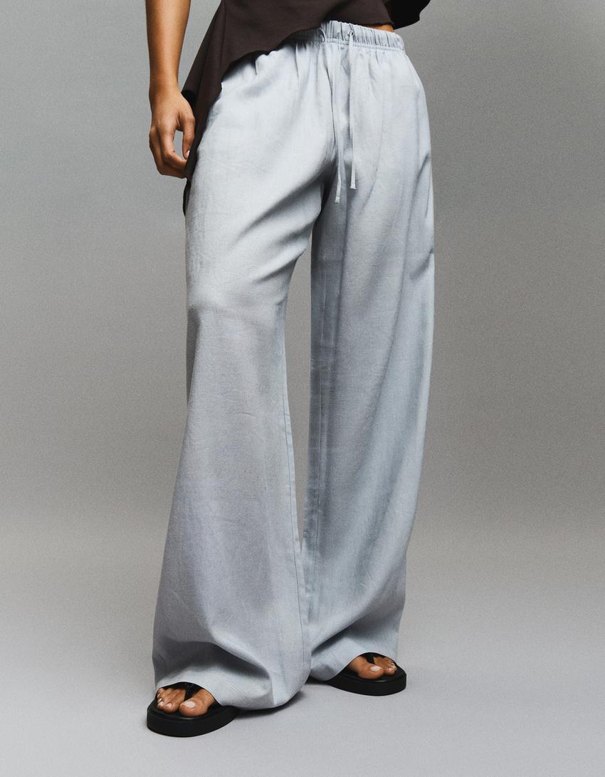 Elasticated waist trousers-Grey
