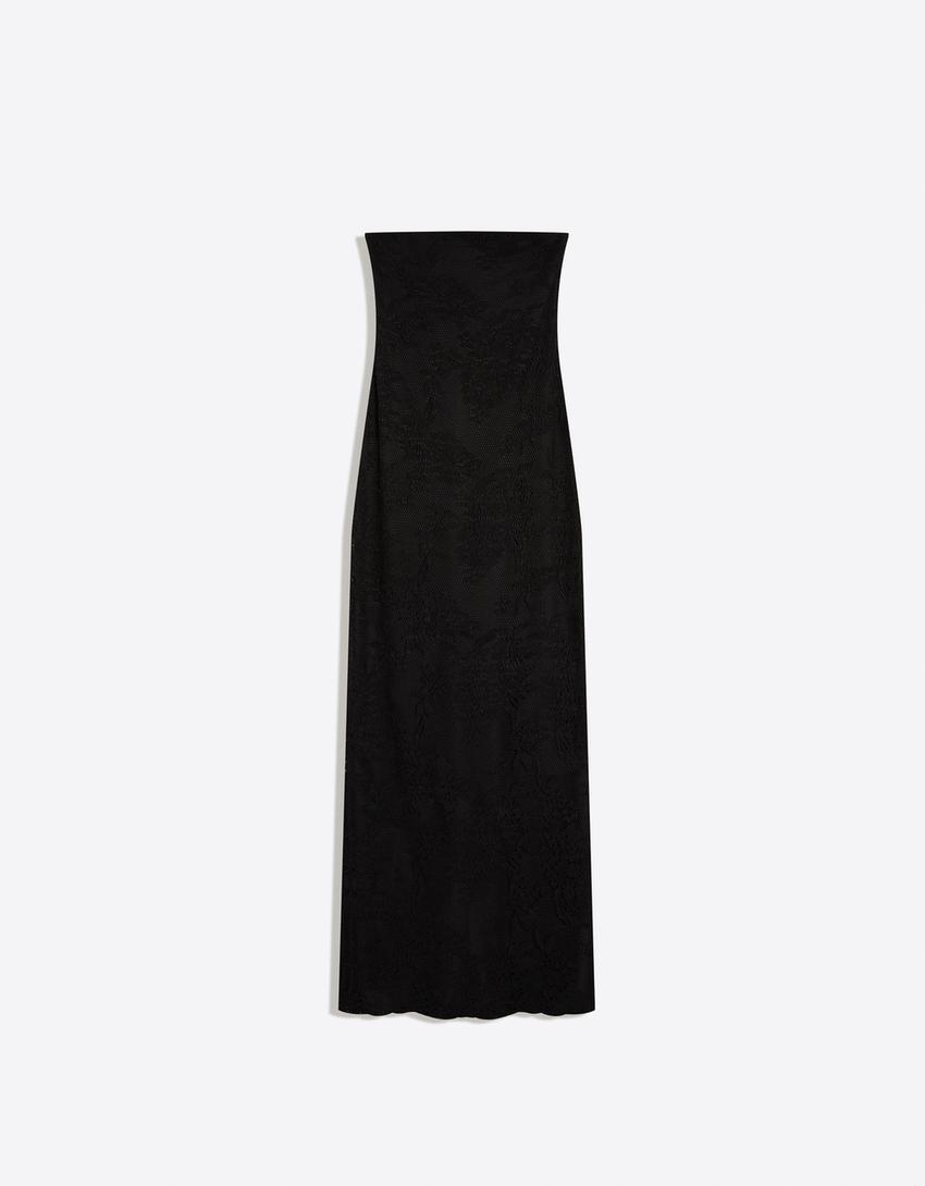 Rustic bandeau midi dress-Black
