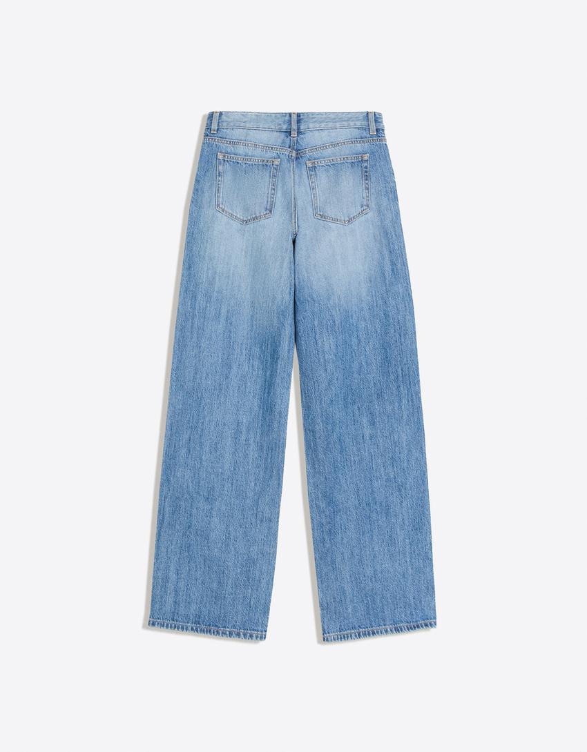 Low-rise wide-leg jeans-Light blue