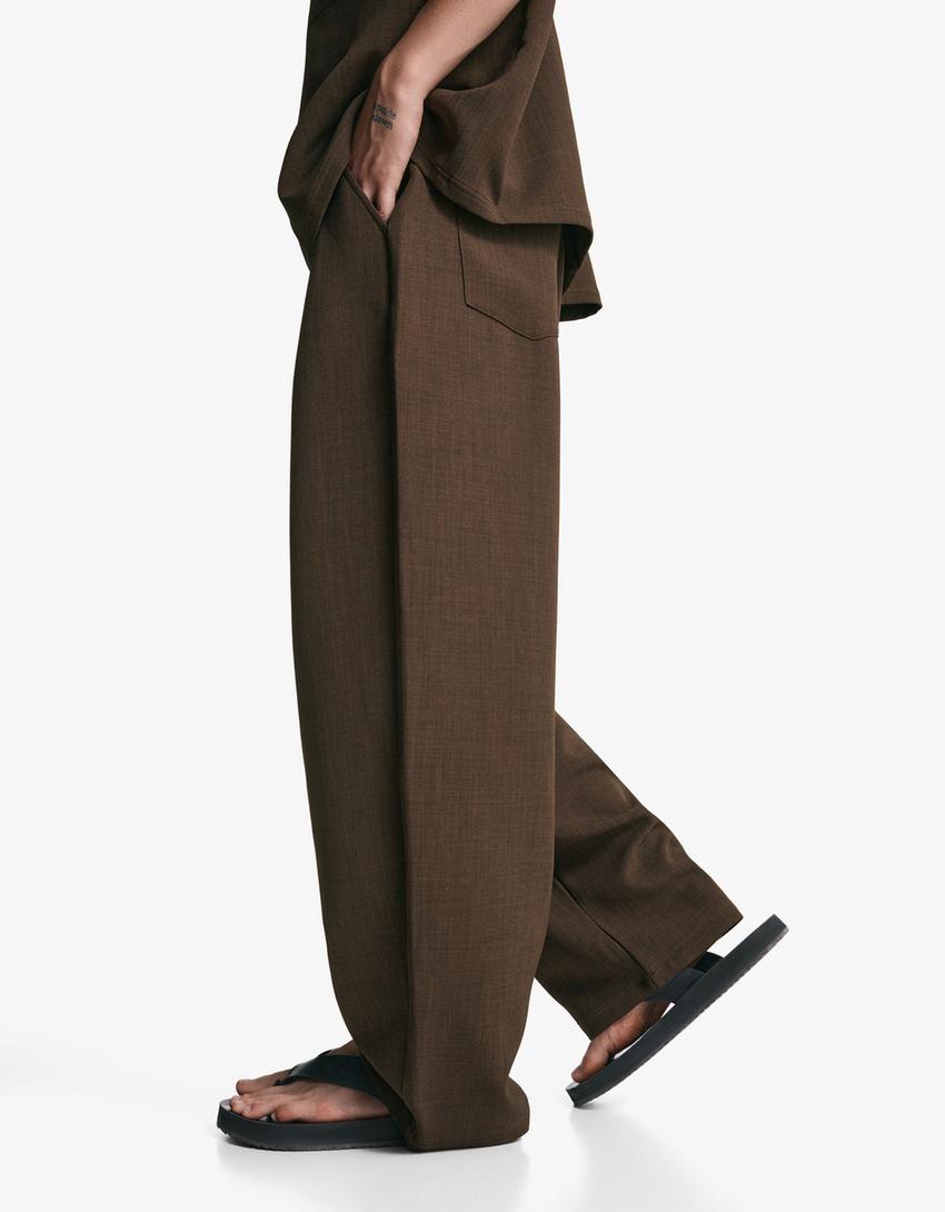 Super baggy tailored trousers-Brown-2