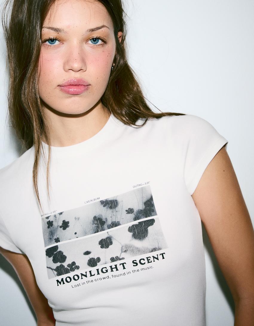 T-shirt met print en korte mouw-Gebroken Wit