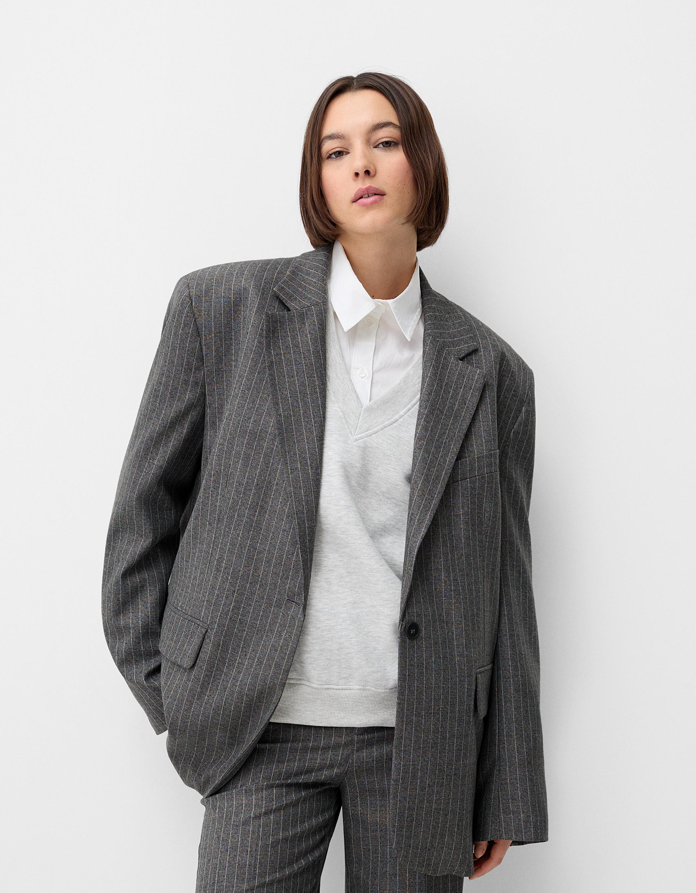 Bershka Oversize-Blazer Damen M Grau