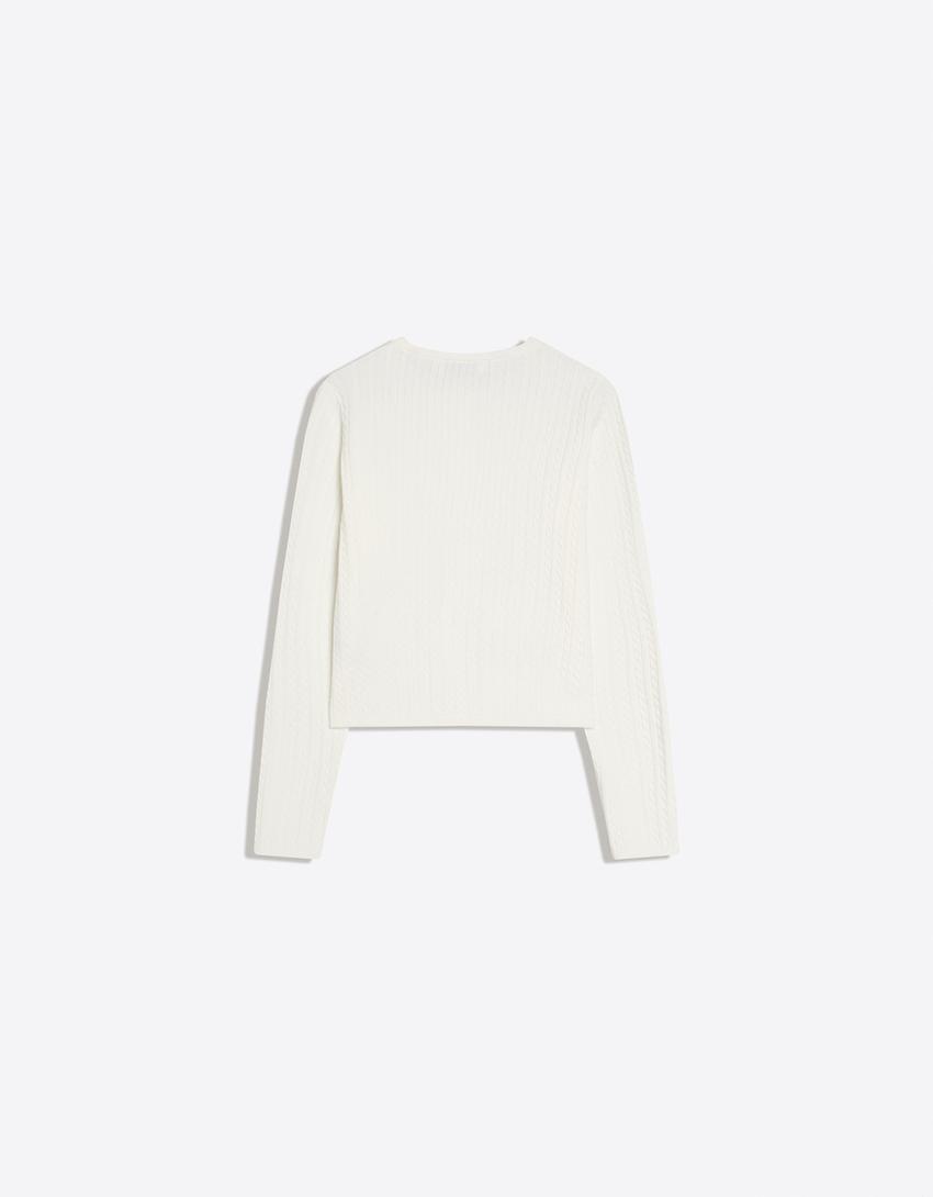 Braided button-up cardigan-Cream