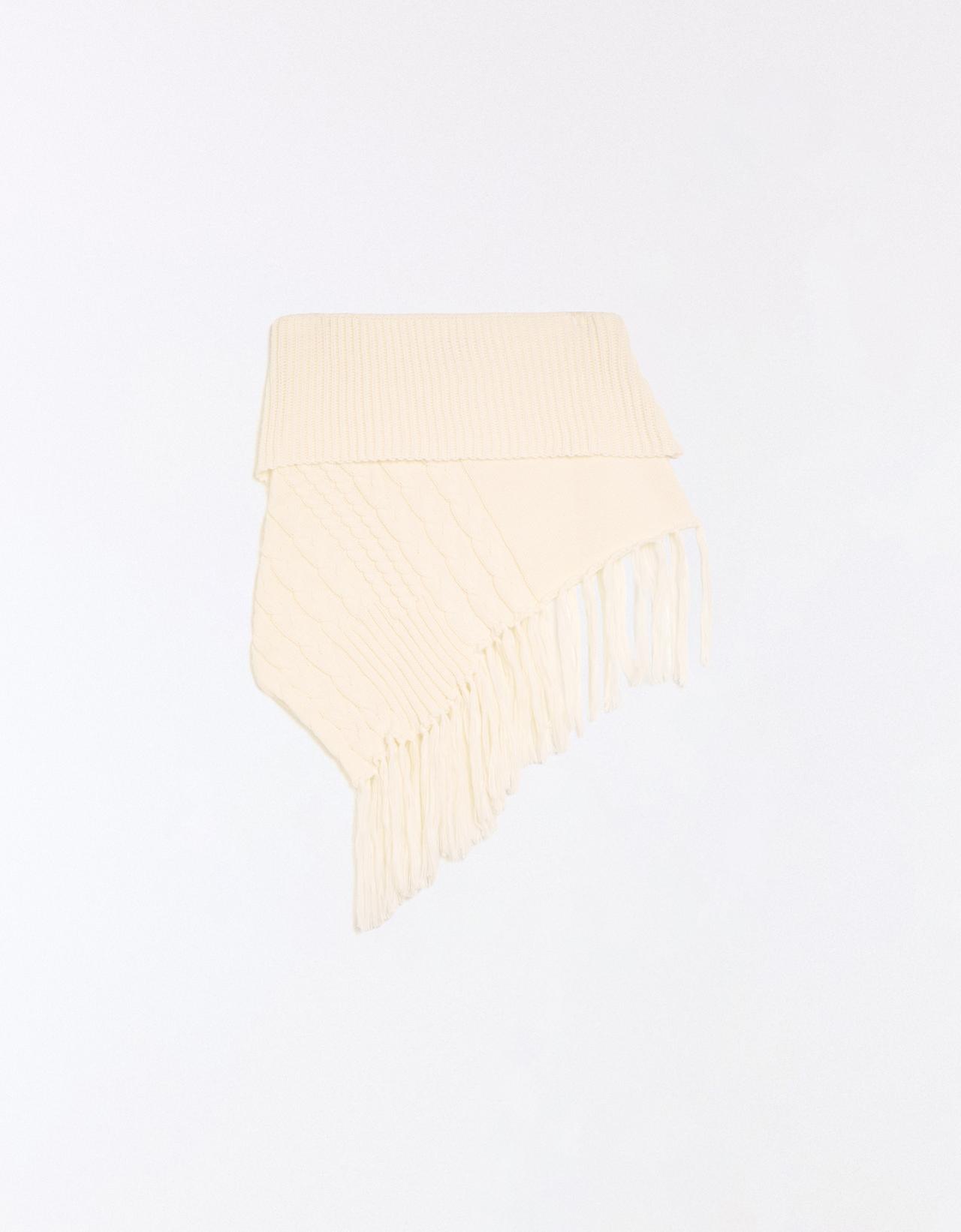 Cable-knit poncho with fringing — Blue