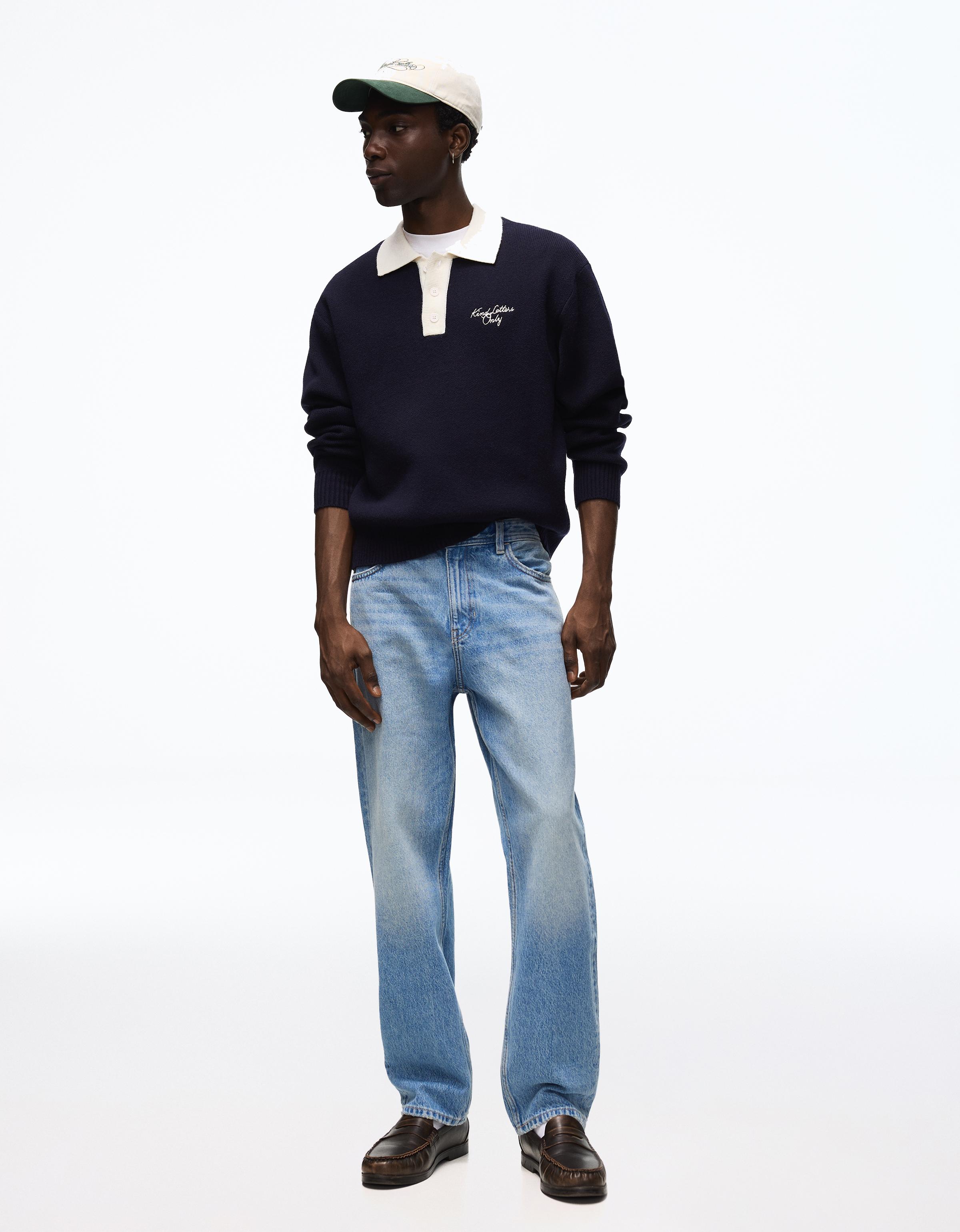 Bershka Jeans Straight Hombre Azul