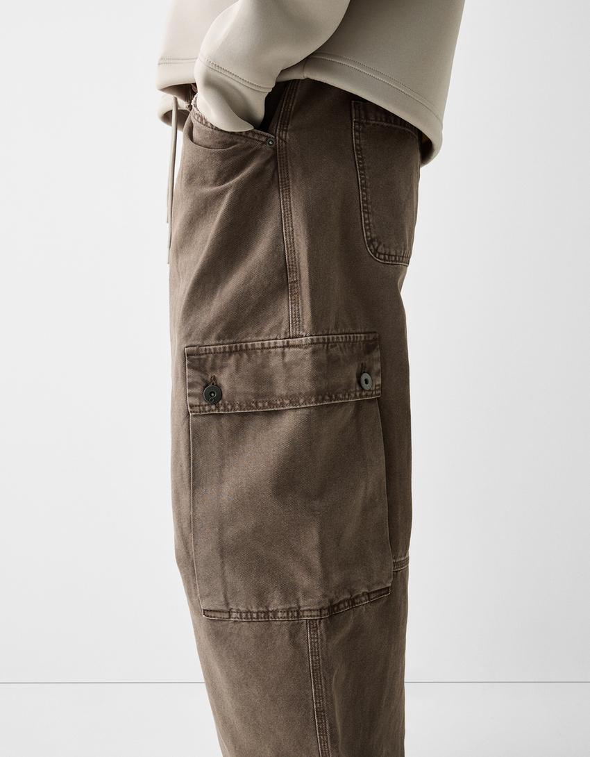 Calças skater cargo efeito lavado-Marrom-3