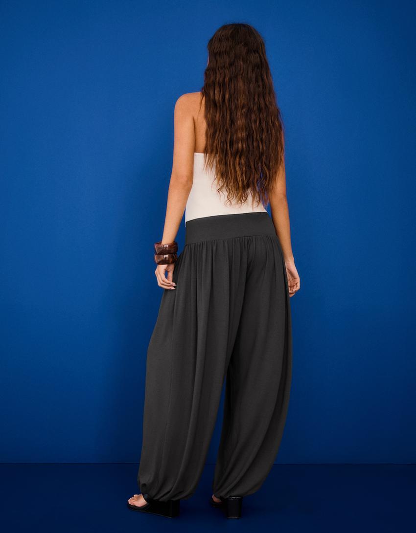 Pantalon balloon à ceinture-Gris