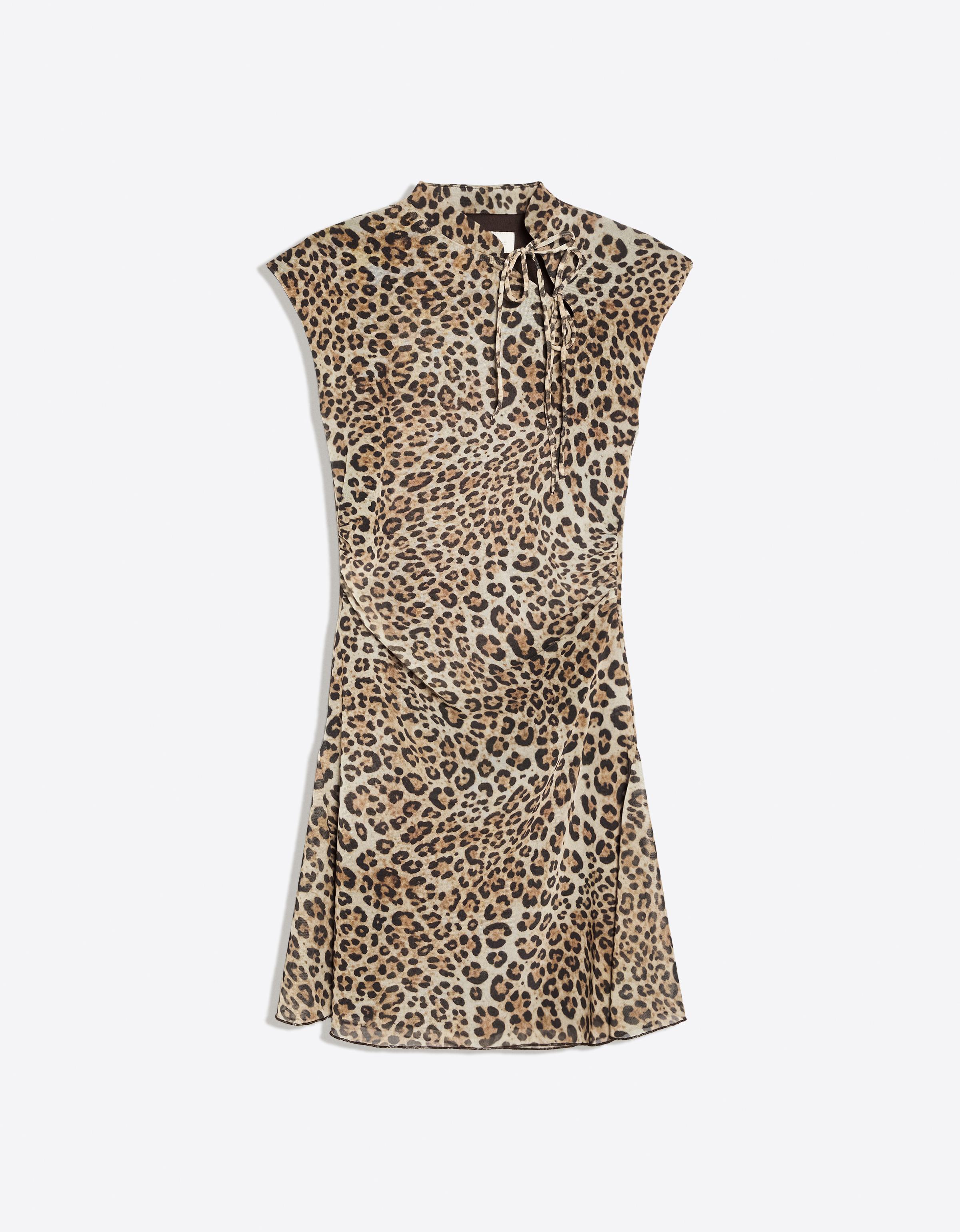 Animal print tulle mini dress — Brown