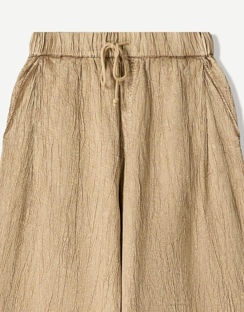 Hose mit weitem Bein und Falten-Khaki-2