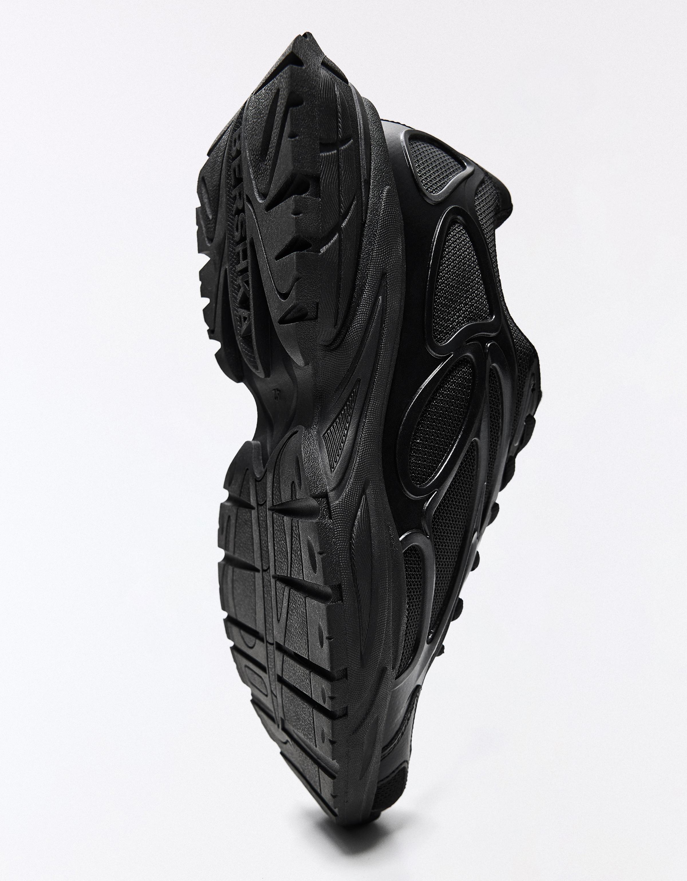 Chunky mixed-material sneakers — BLACK