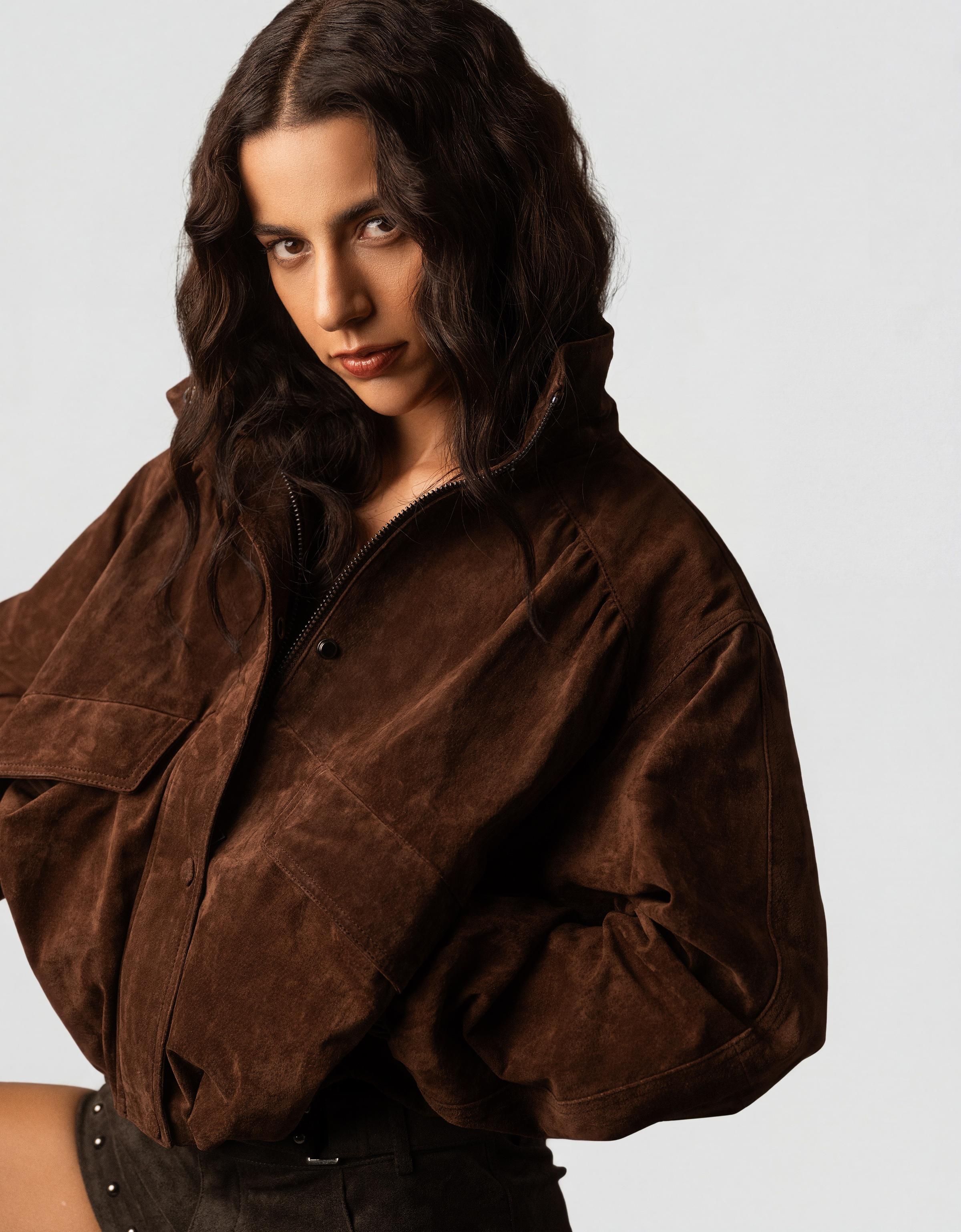 Leather jacket with pockets — Brown