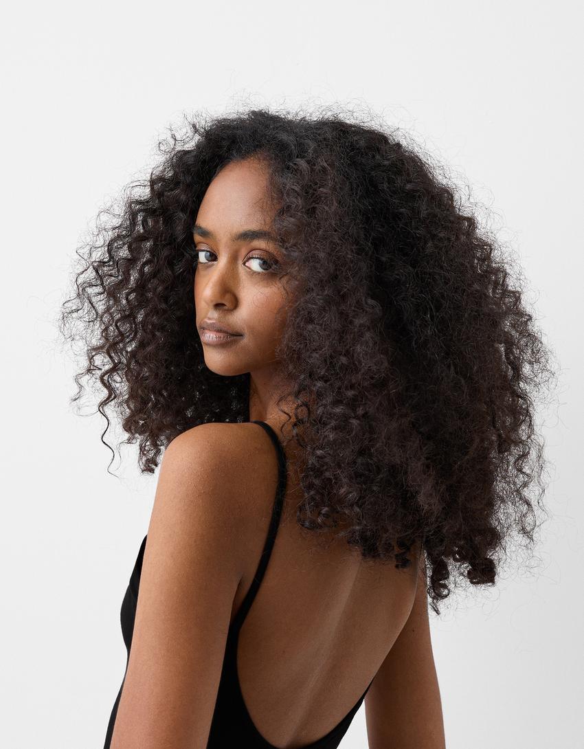 Къса рокля с халтер деколте-Черно-2