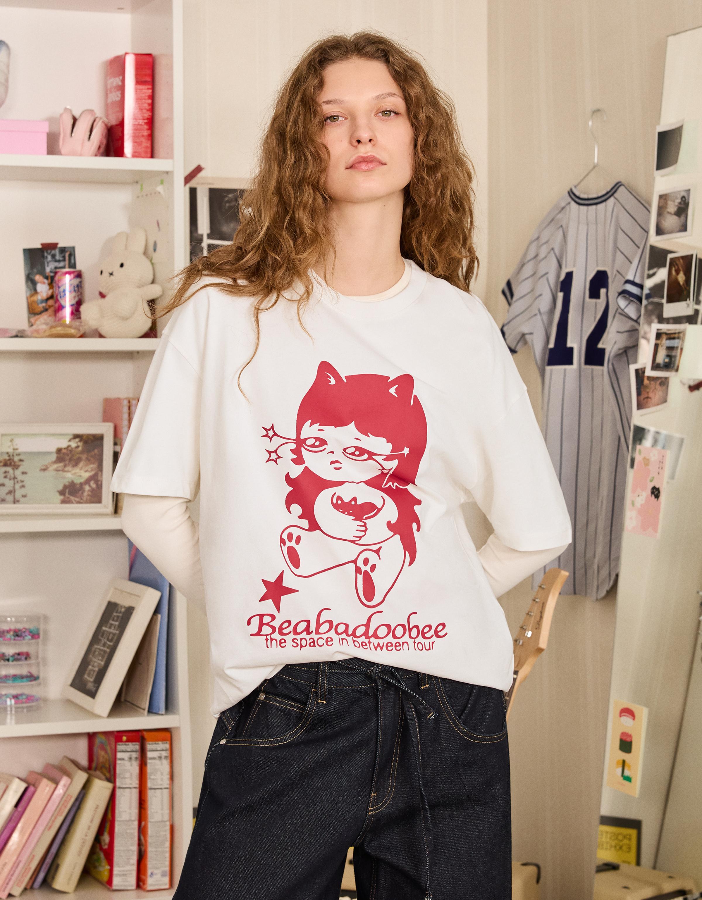 Bershka Camiseta Beabadoobee Manga Corta Print Mujer L Blanco