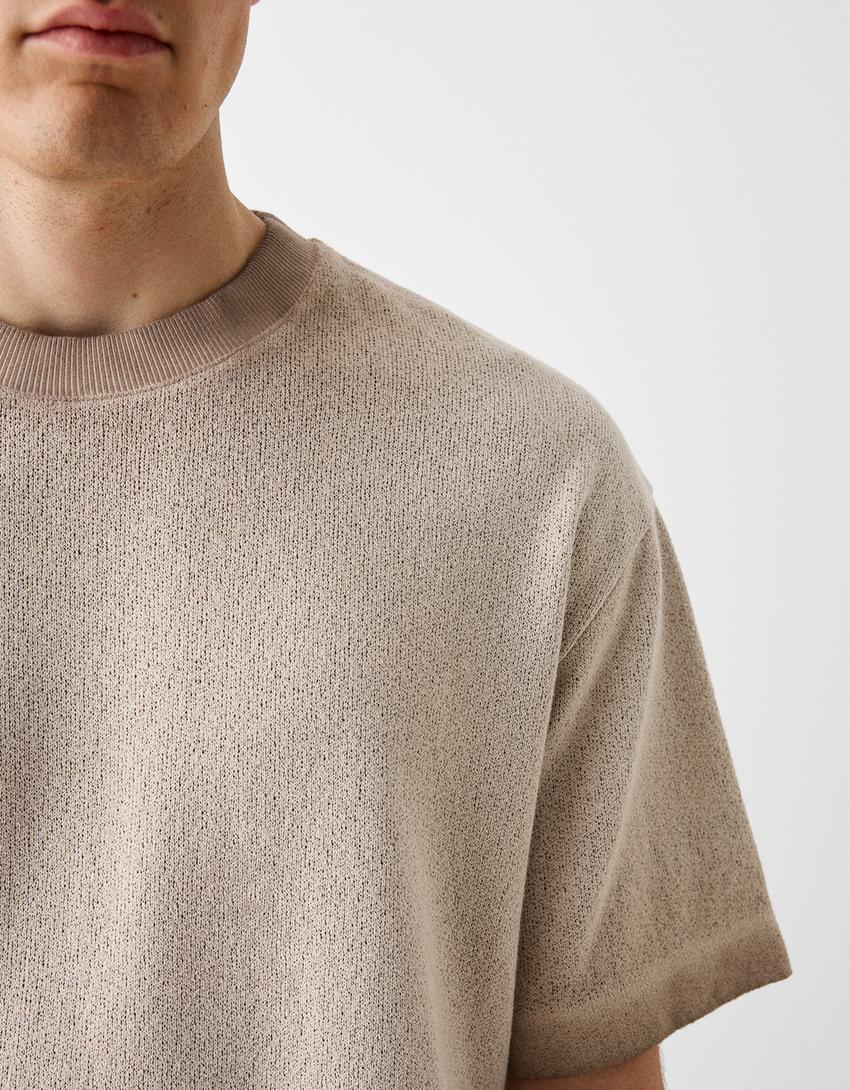 T-shirt de manga curta em efeito lavado-Caramelo-5