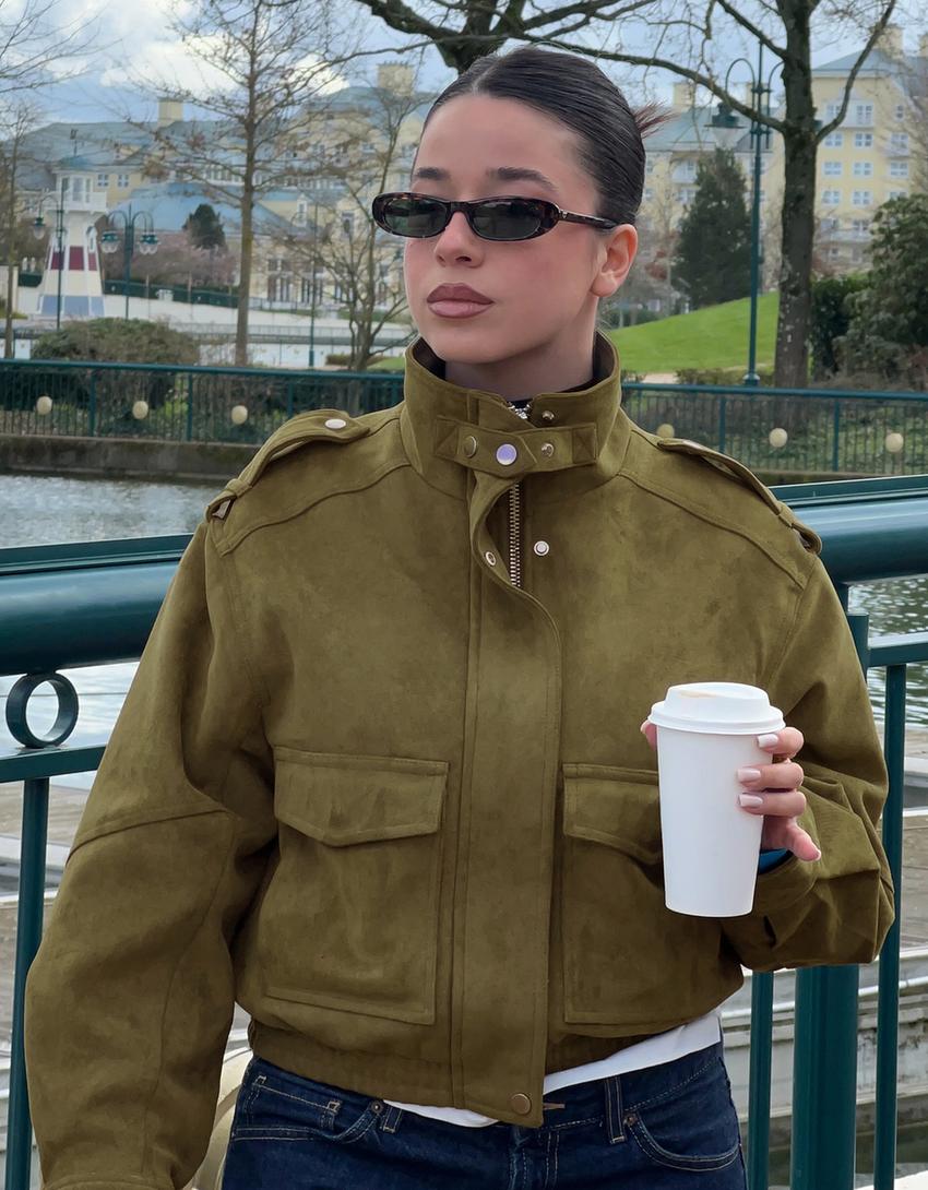 Faux suede jacket-Khaki
