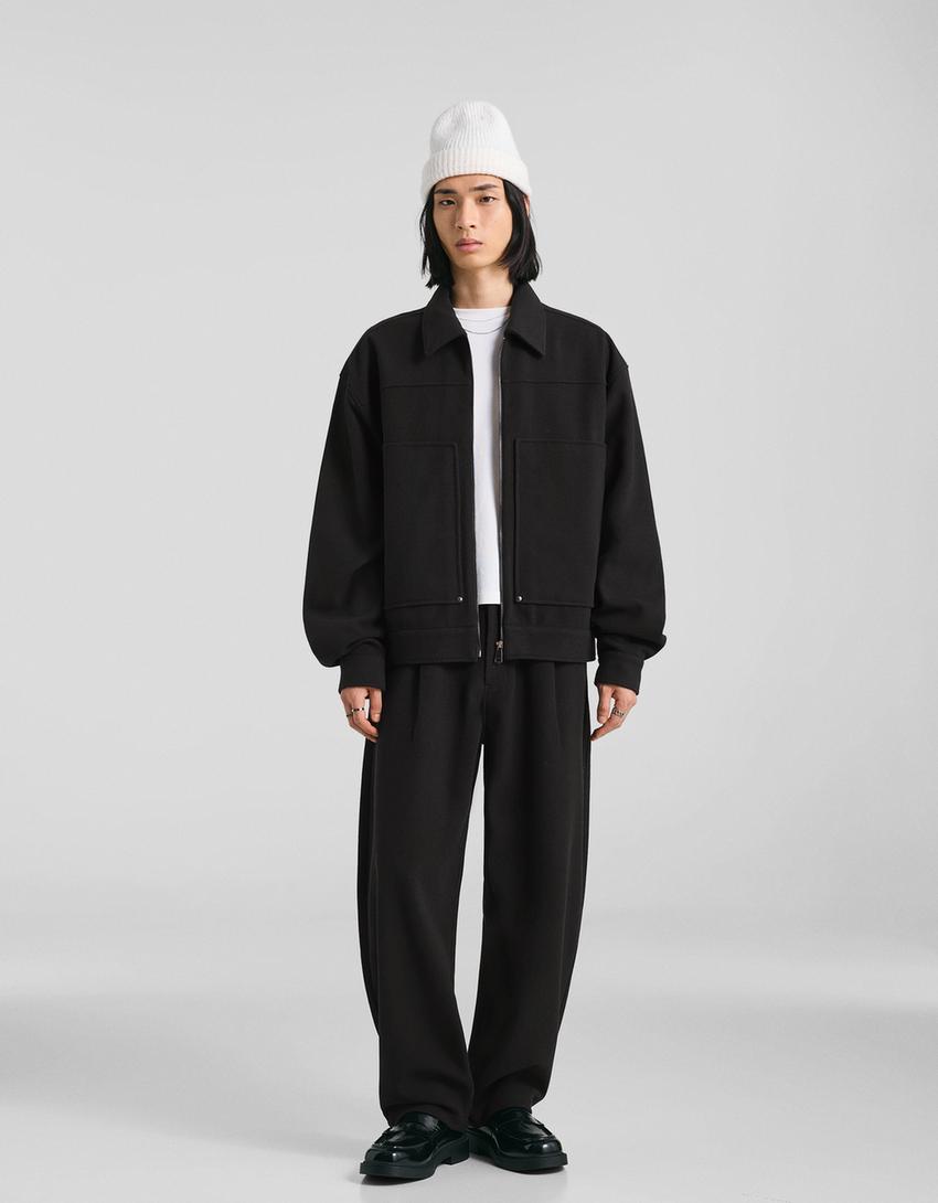 Pantalón balloon franela-Negro