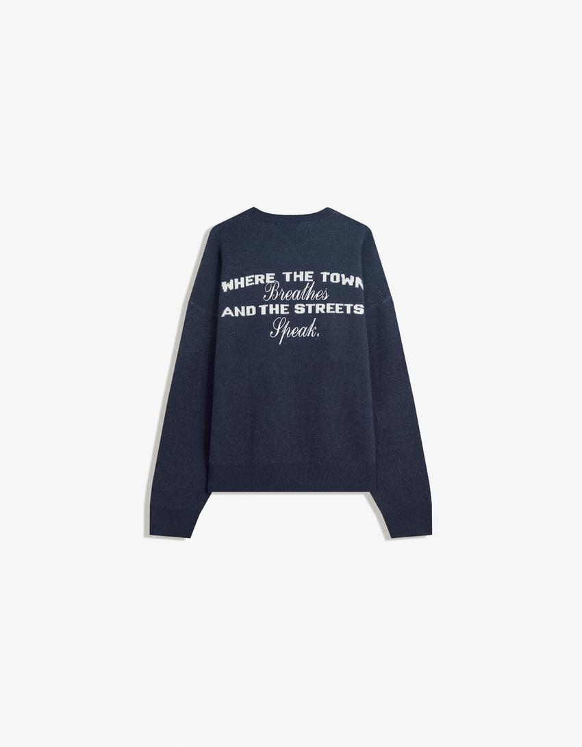 Embroidered jacquard sweater-Navy