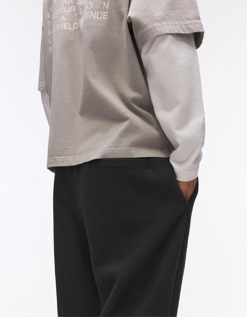 Calças felpa jogger fit-Preto