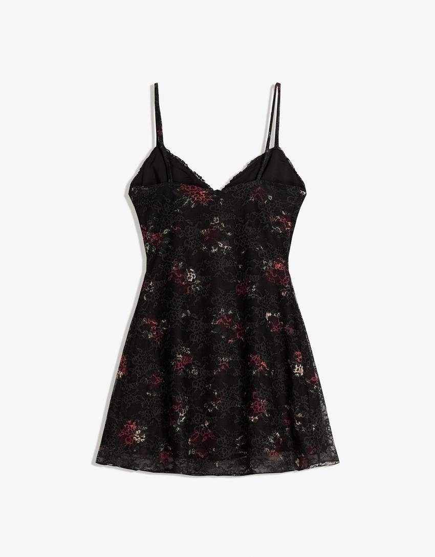 Vestido mini blonda print-Negro