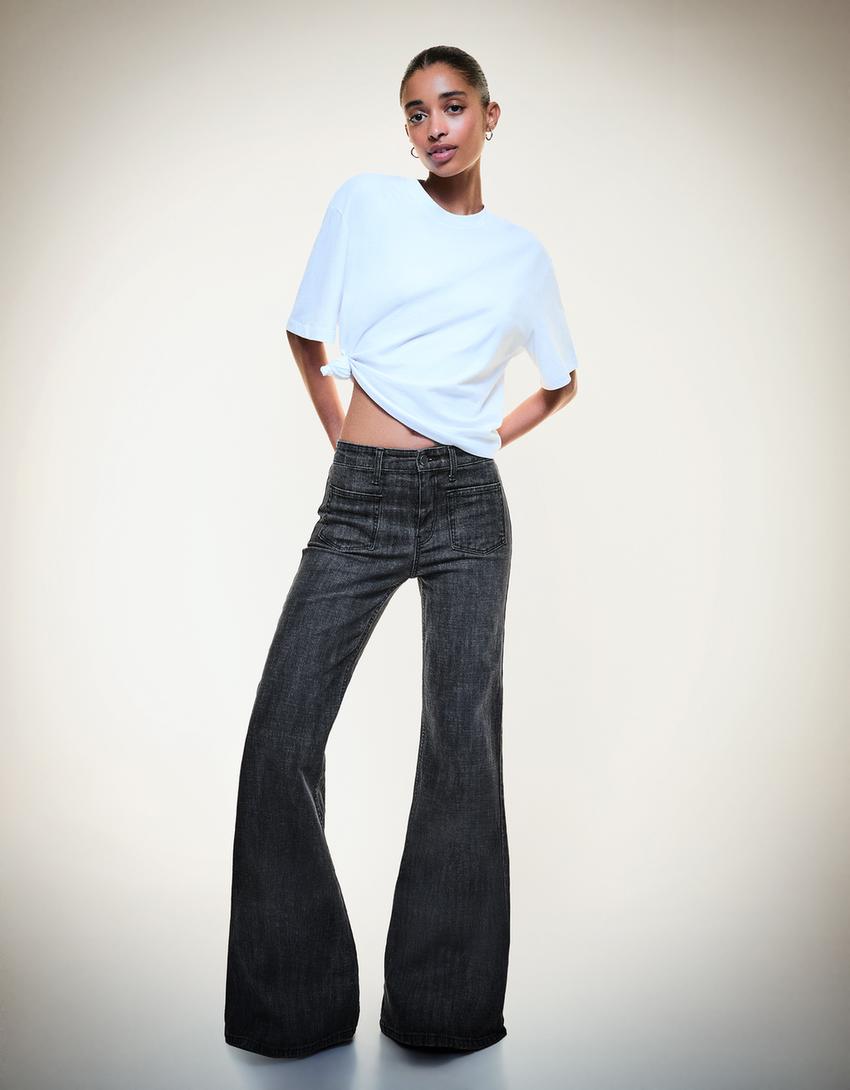Jeans flare confort poches-Noir