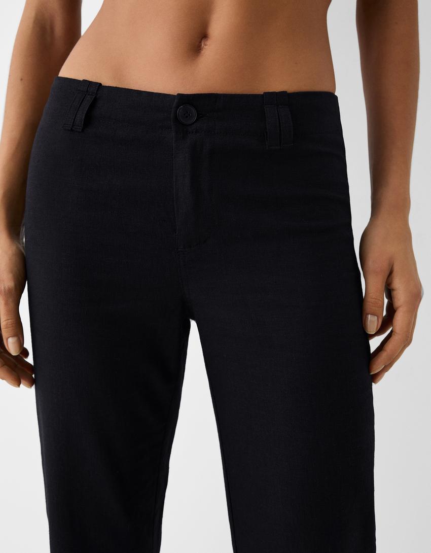 Панталон чарлстон с примес на лен-Черно-3