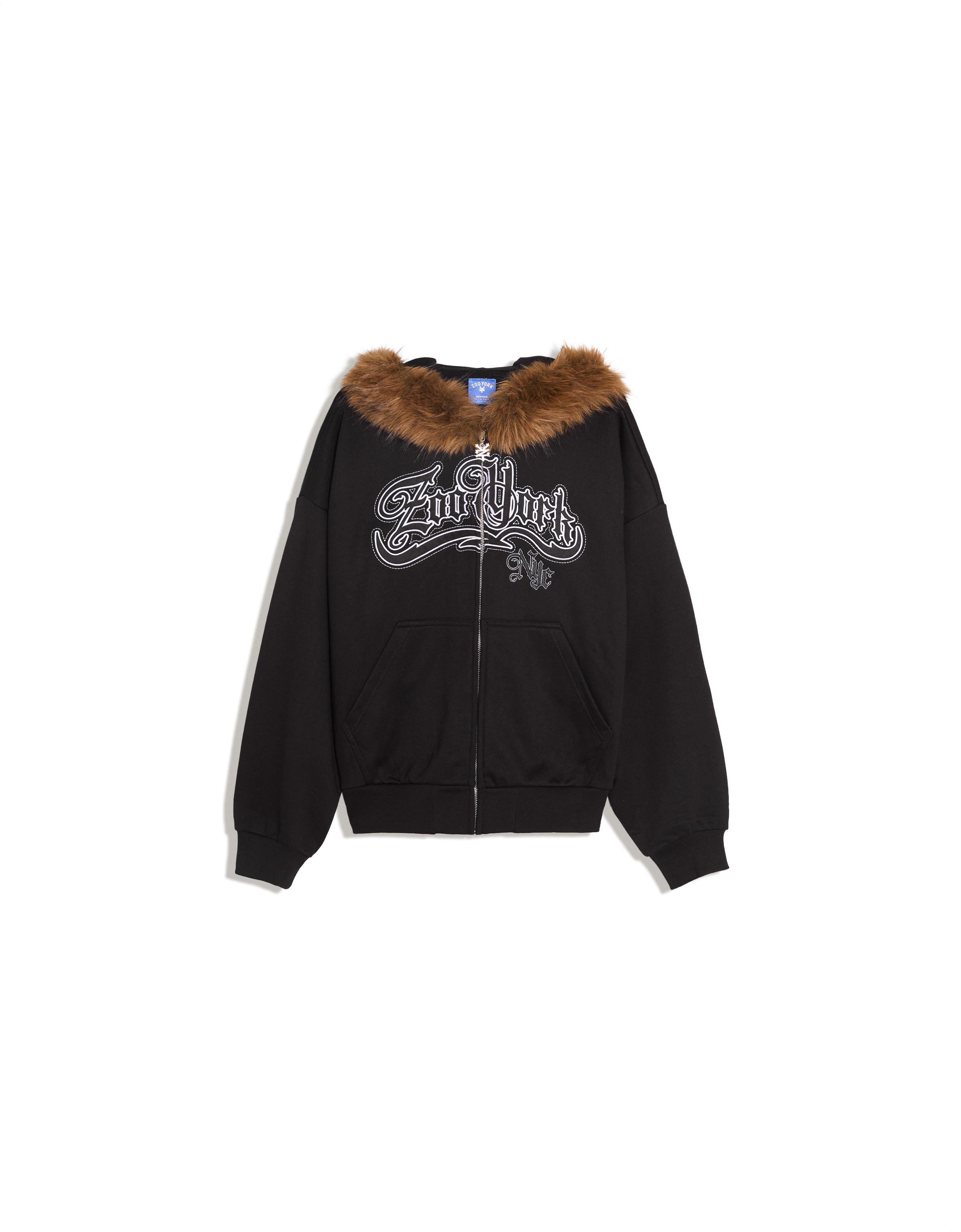 ZOO YORK X BERSHKA hooded fur jacket — Black