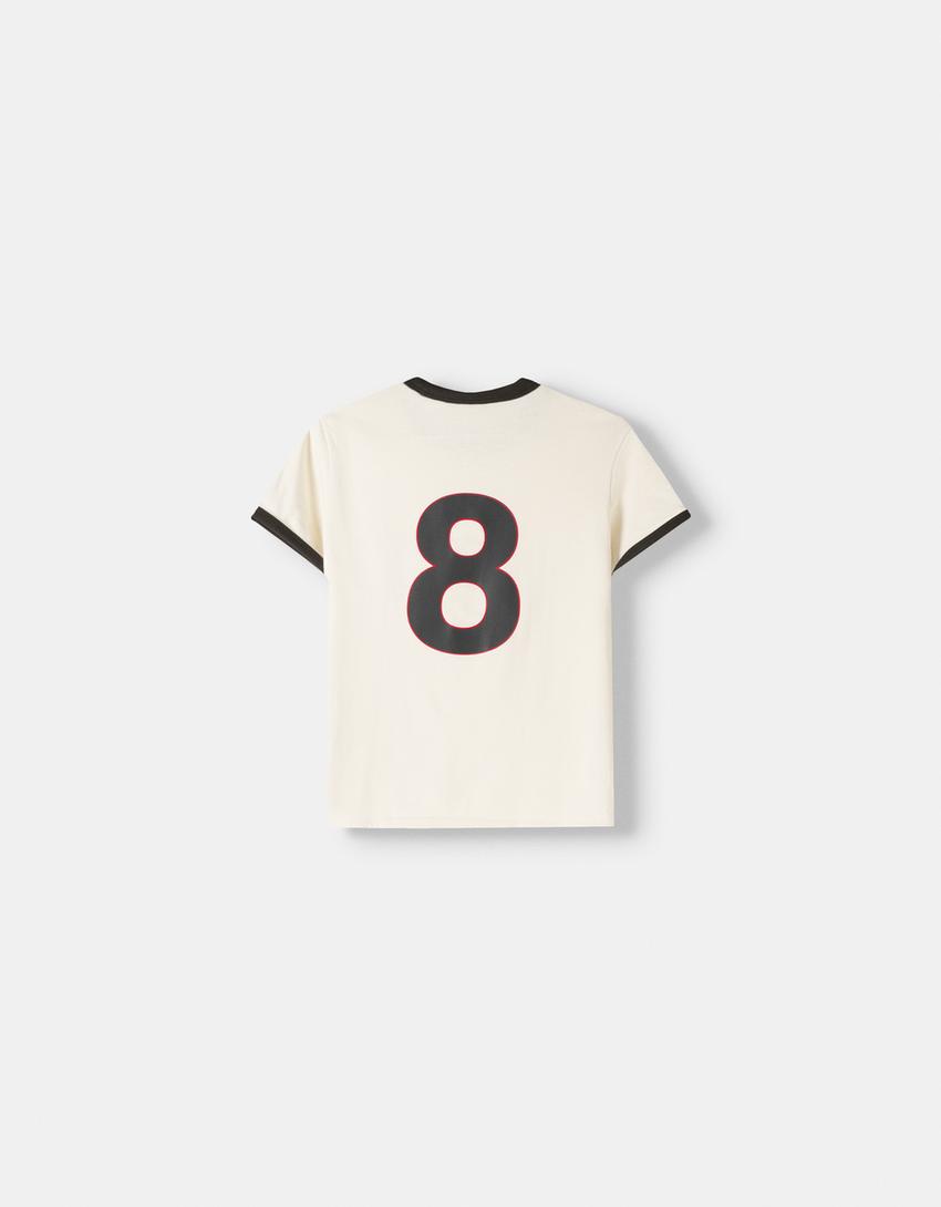 Contrast short sleeve sport print T-shirt-White-6
