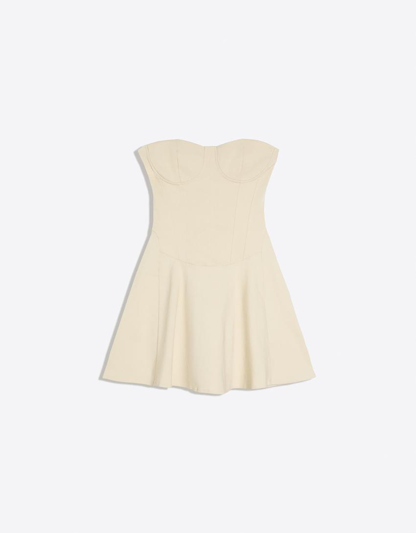 Sukienka mini bandeau-Piaskowy
