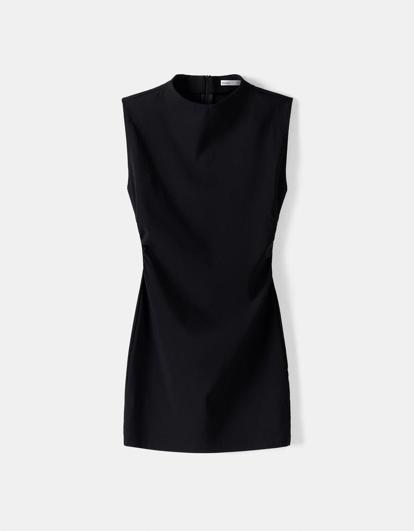 Къса рокля от бенгалин без ръкави-Черно-5