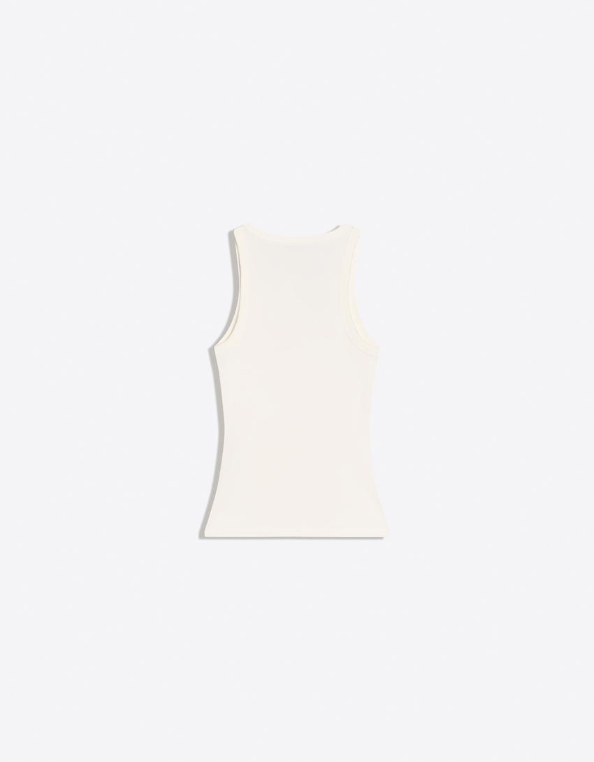 Basic Rib-Trägertop-Grbrochenes Weiss