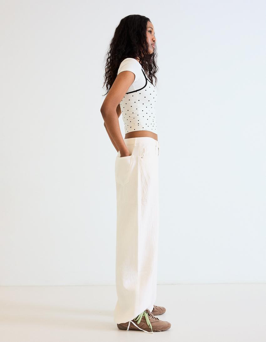 Low-rise wide-leg balloon jeans-Cream