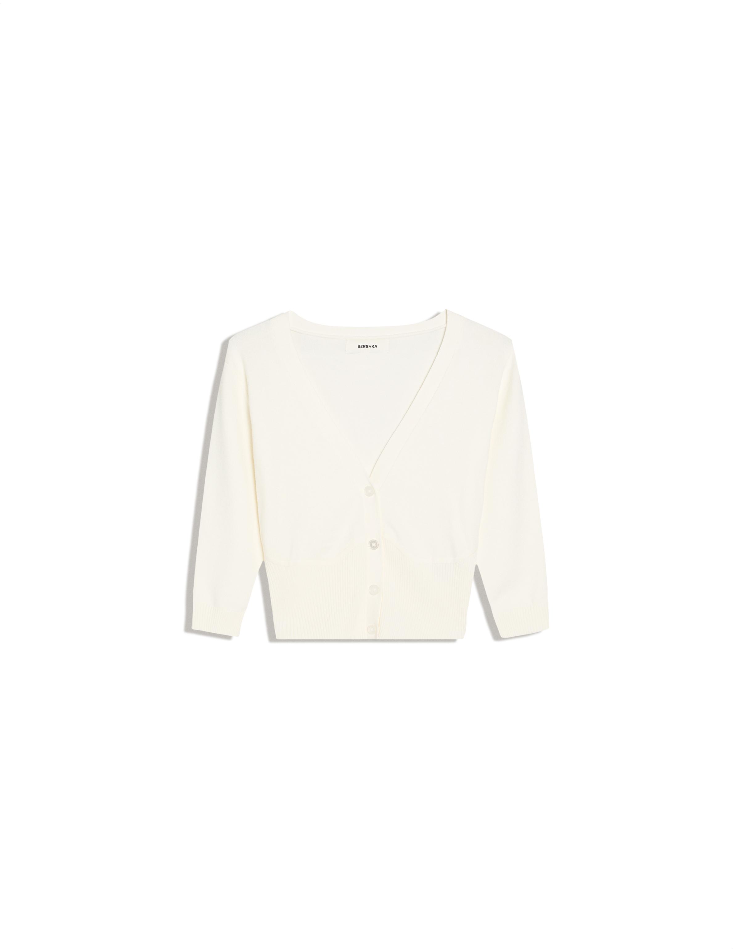Cropped V-neck jacket — Cream