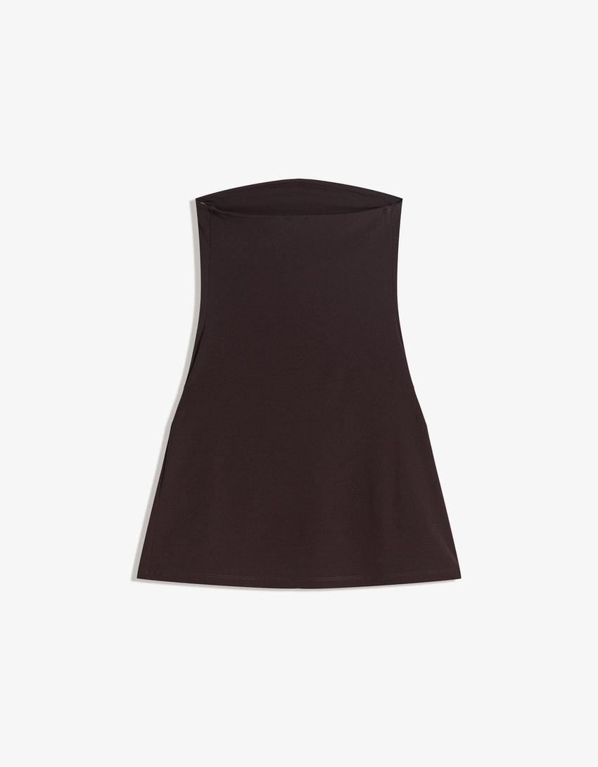 Vestido mini cinturón-Marrón
