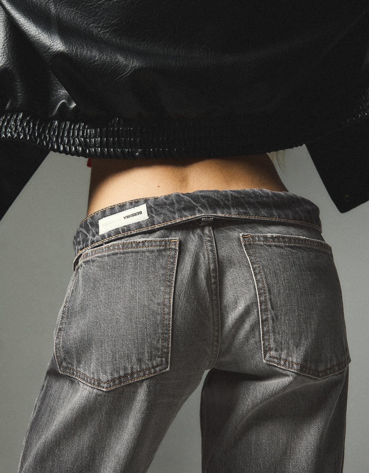 Mid-waist straight-leg turn-up jeans — Black