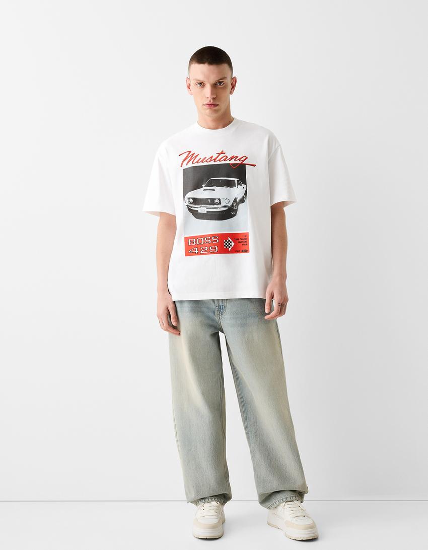 T-shirt Mustang manches courtes boxy imprimé-Écru-3