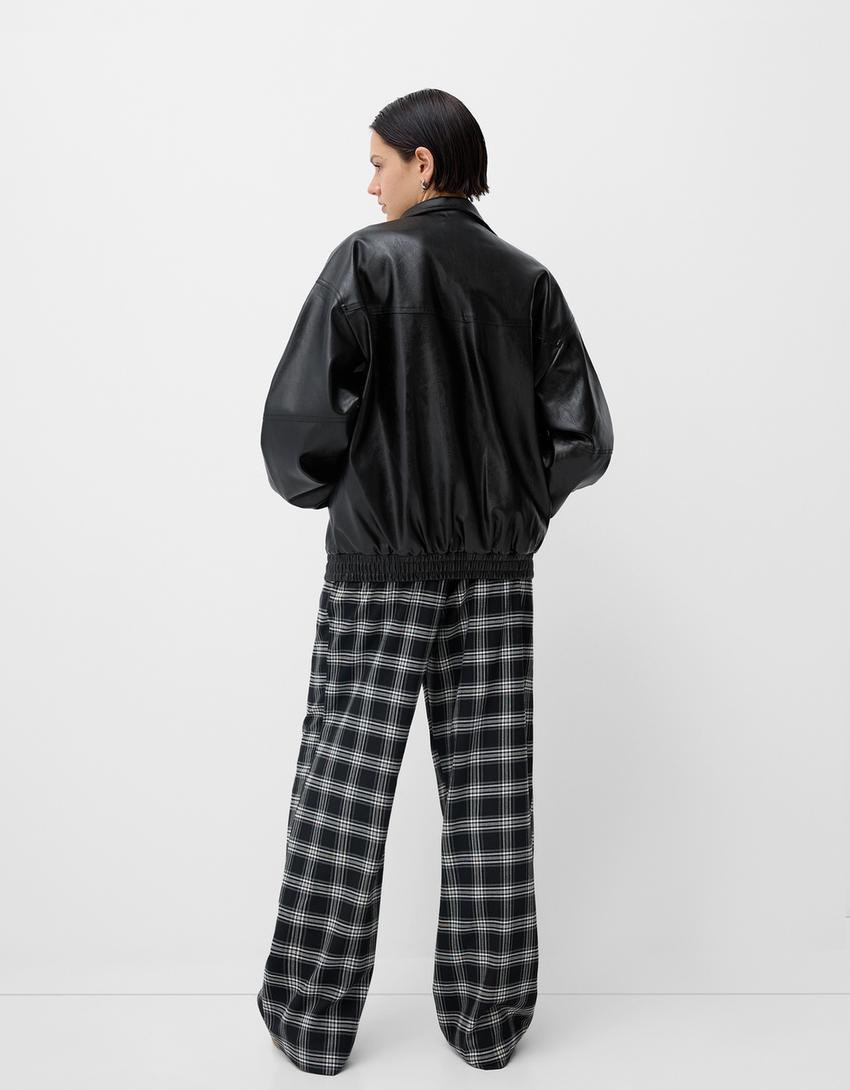 Blouson oversize en similicuir-Noir-1