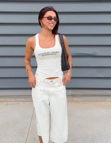 Garter belt effect print vest top — Off white 1