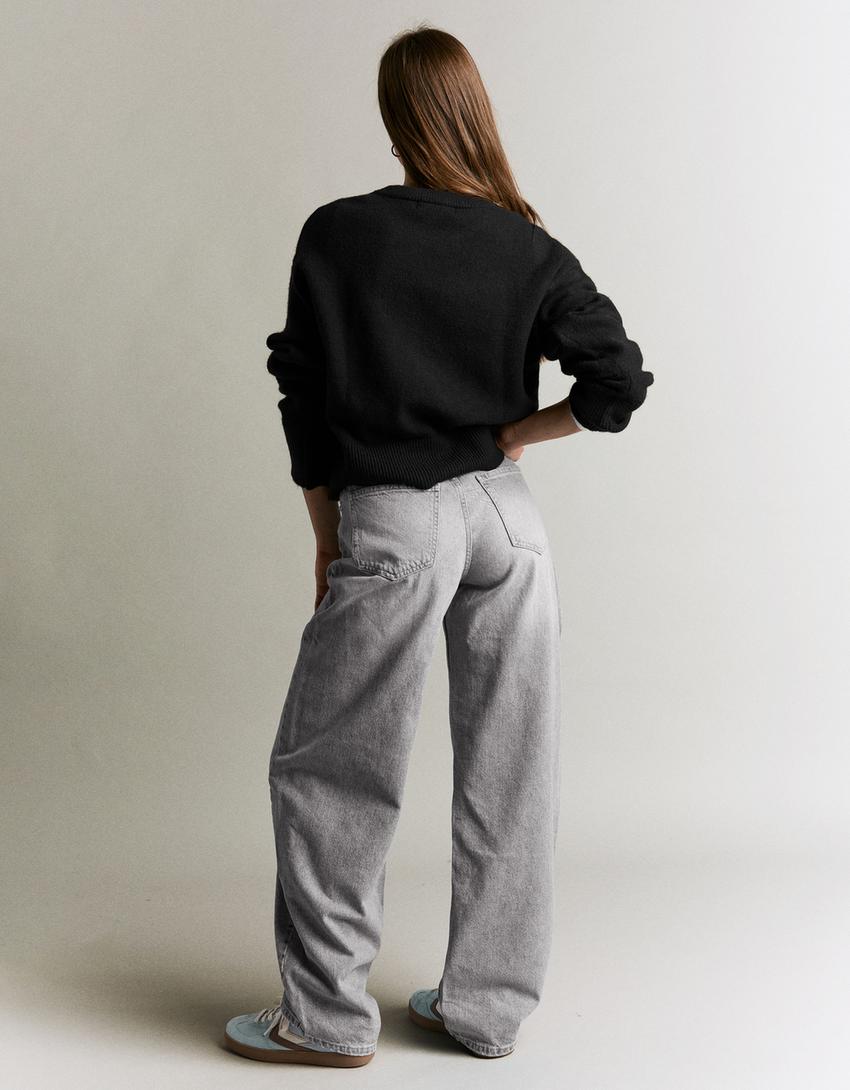 Jeans barrel tiro alto-Gris