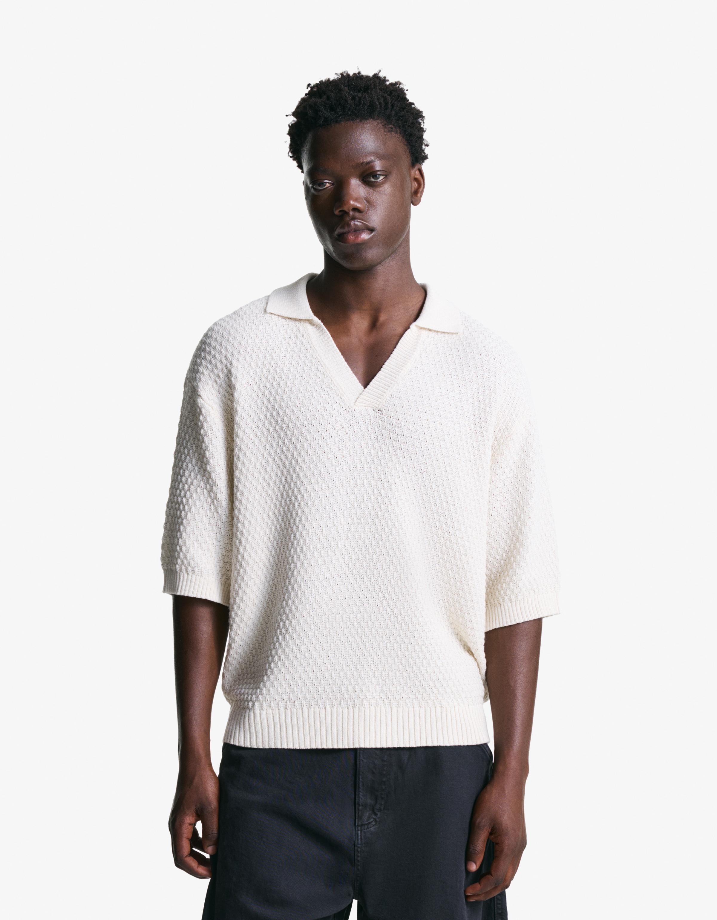 Bershka Rustikales Poloshirt Herren M Rohweiß