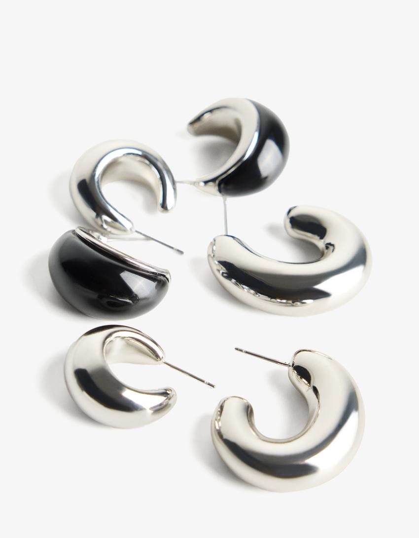 Pack 3 boucles d’oreilles contrastantes-Argent