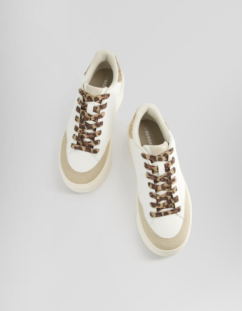 Sneakers imprimé animal et paillettes-Blanc-5