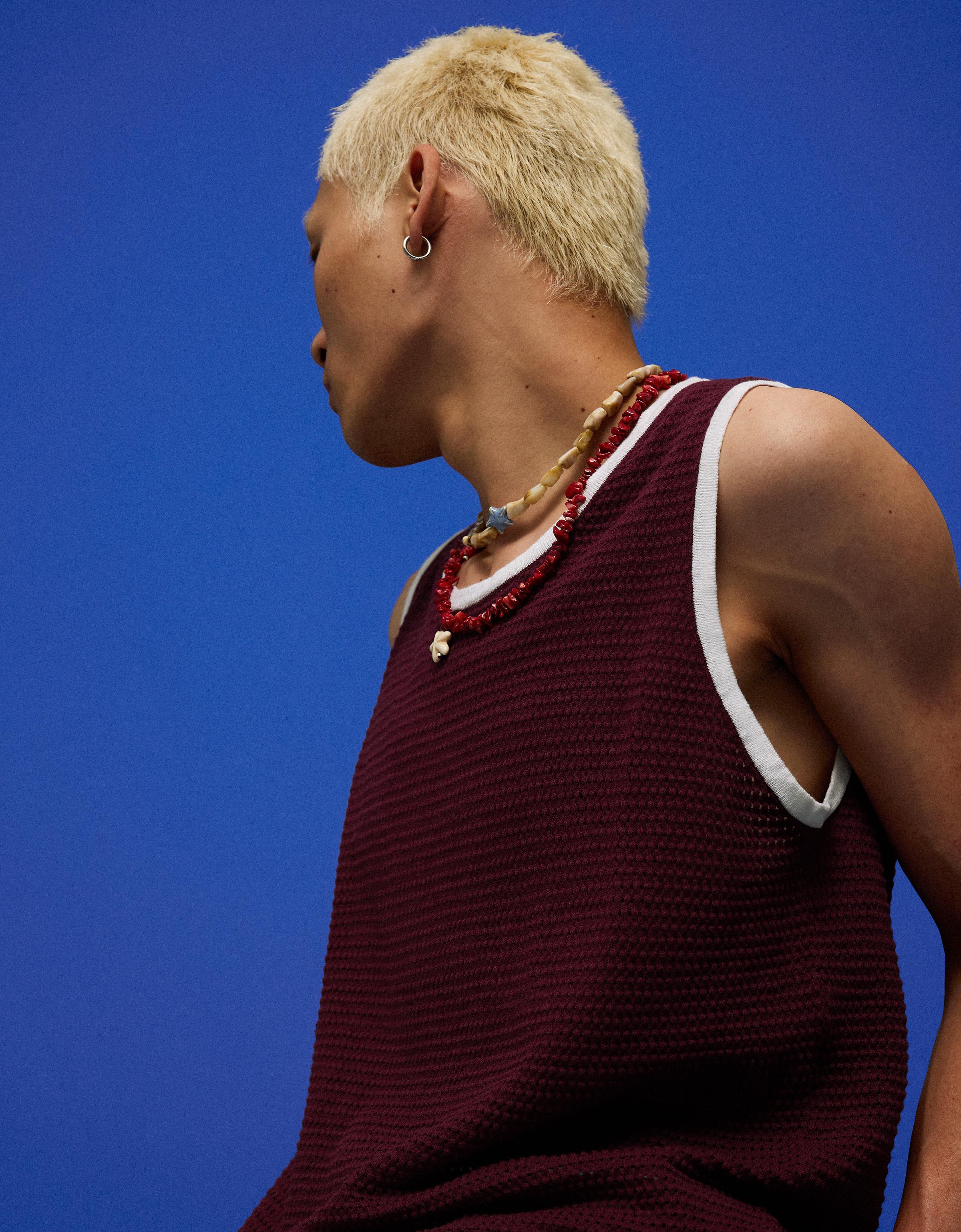 Contrast mesh vest top — Maroon