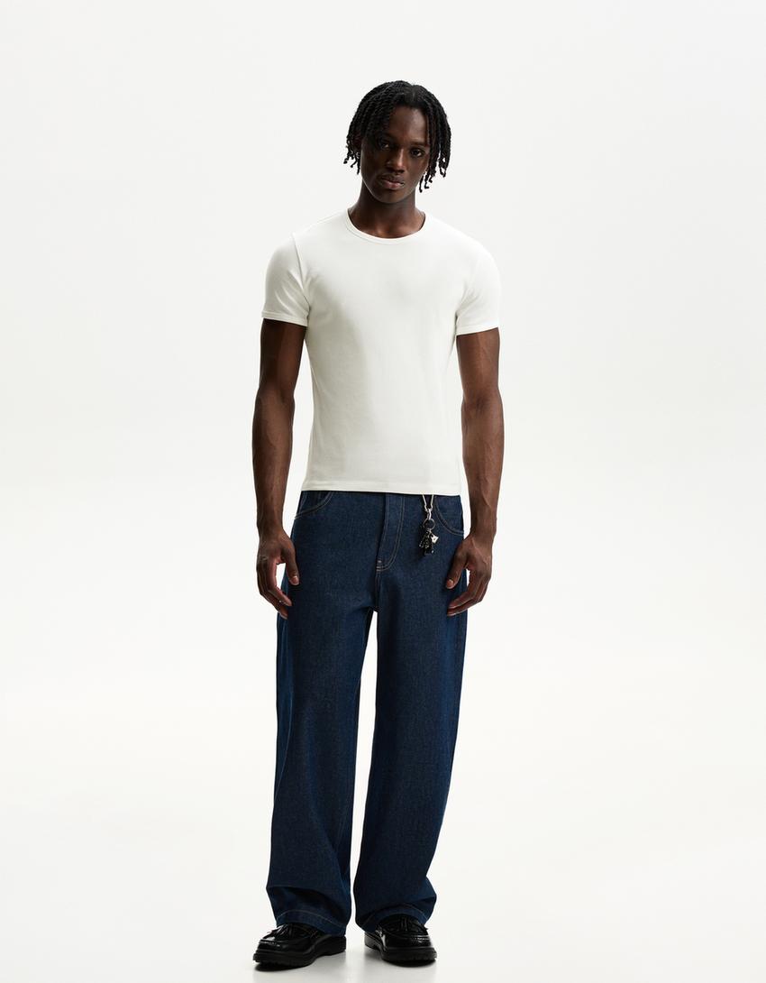 Ribbed short sleeve T-shirt-Off white