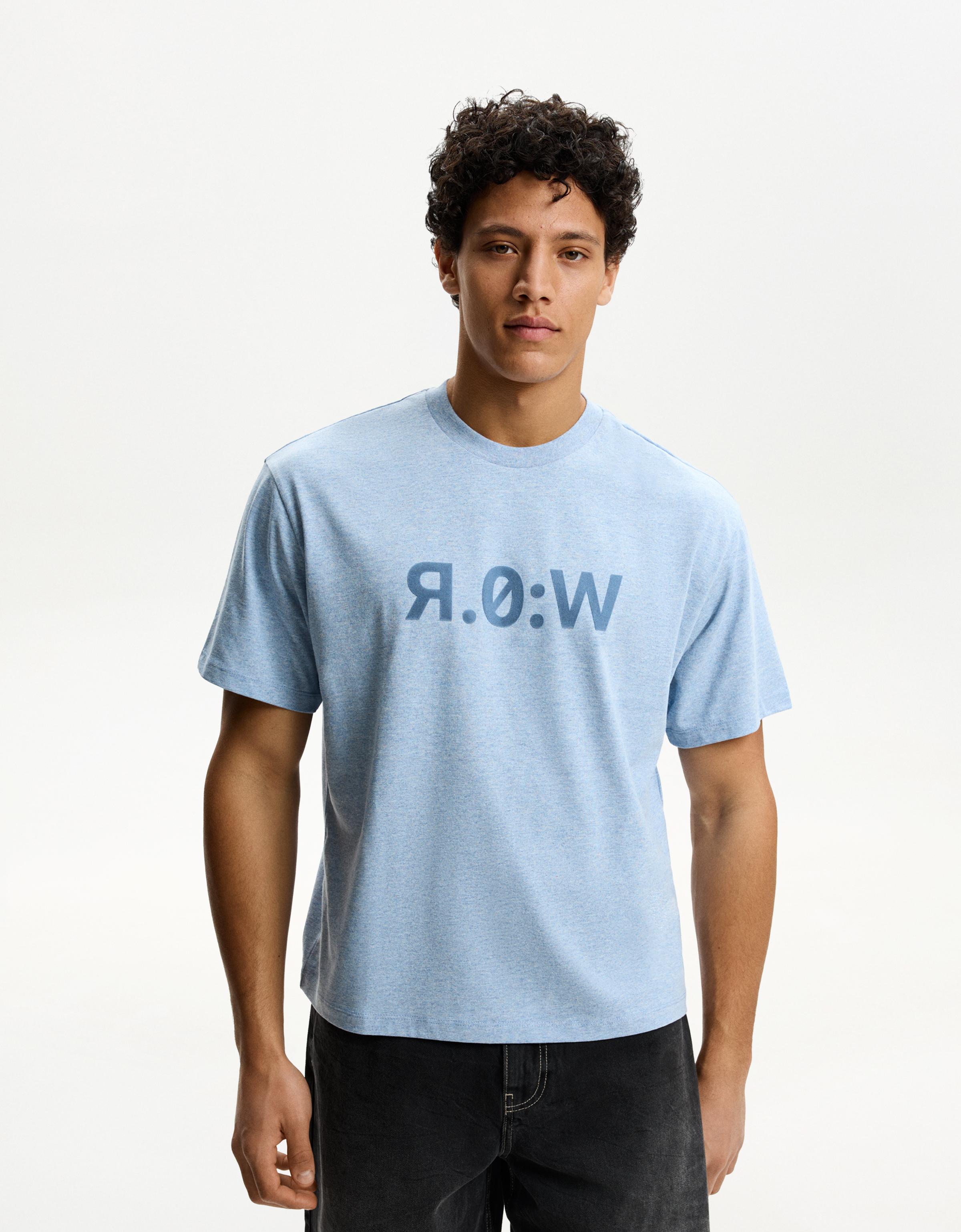 Bershka T-Shirt Mit Kurzen Ärmeln Und Schriftzug Mit Flockprint Herren L Blau