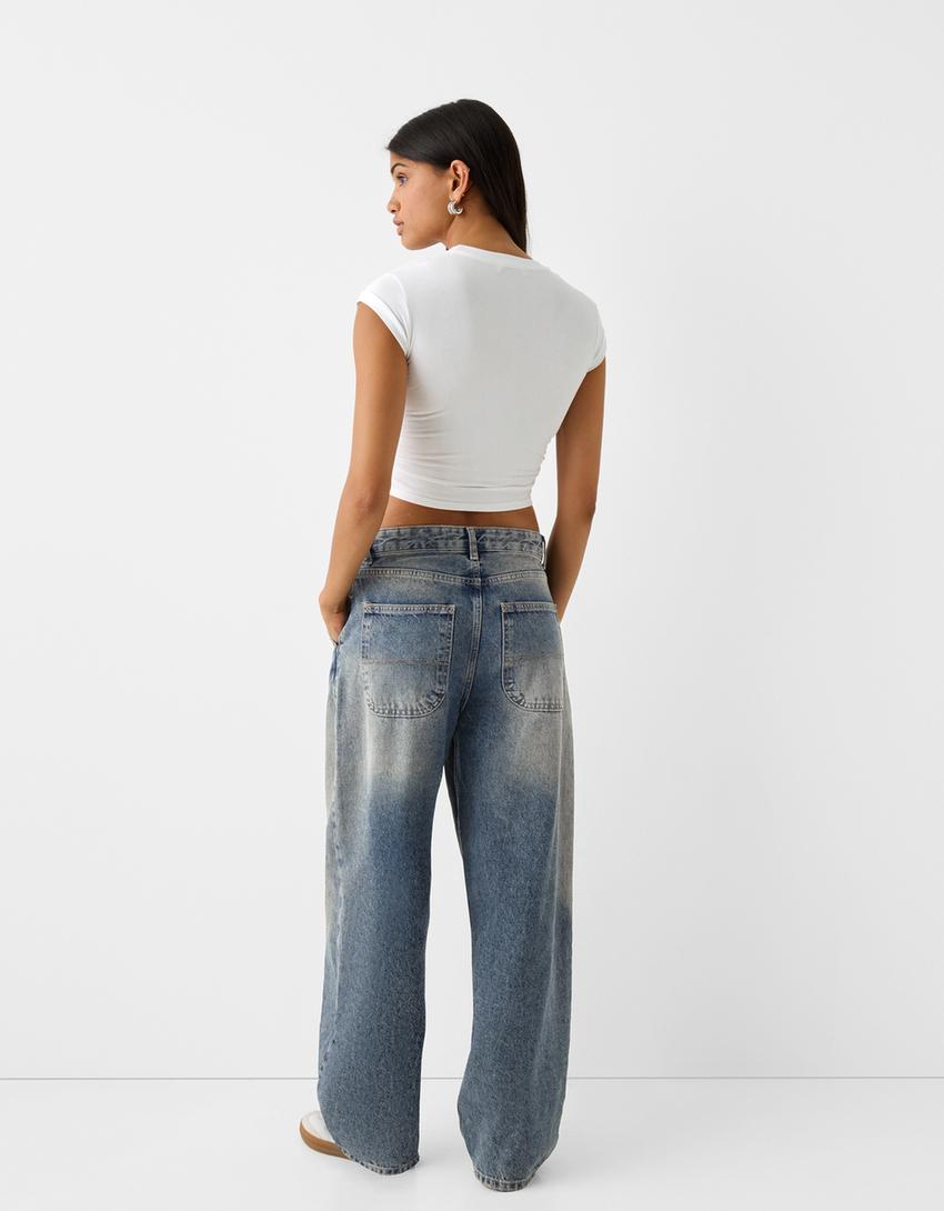 بنطال جينز تزلج بتأثير باهت-أزرق فاتح-2