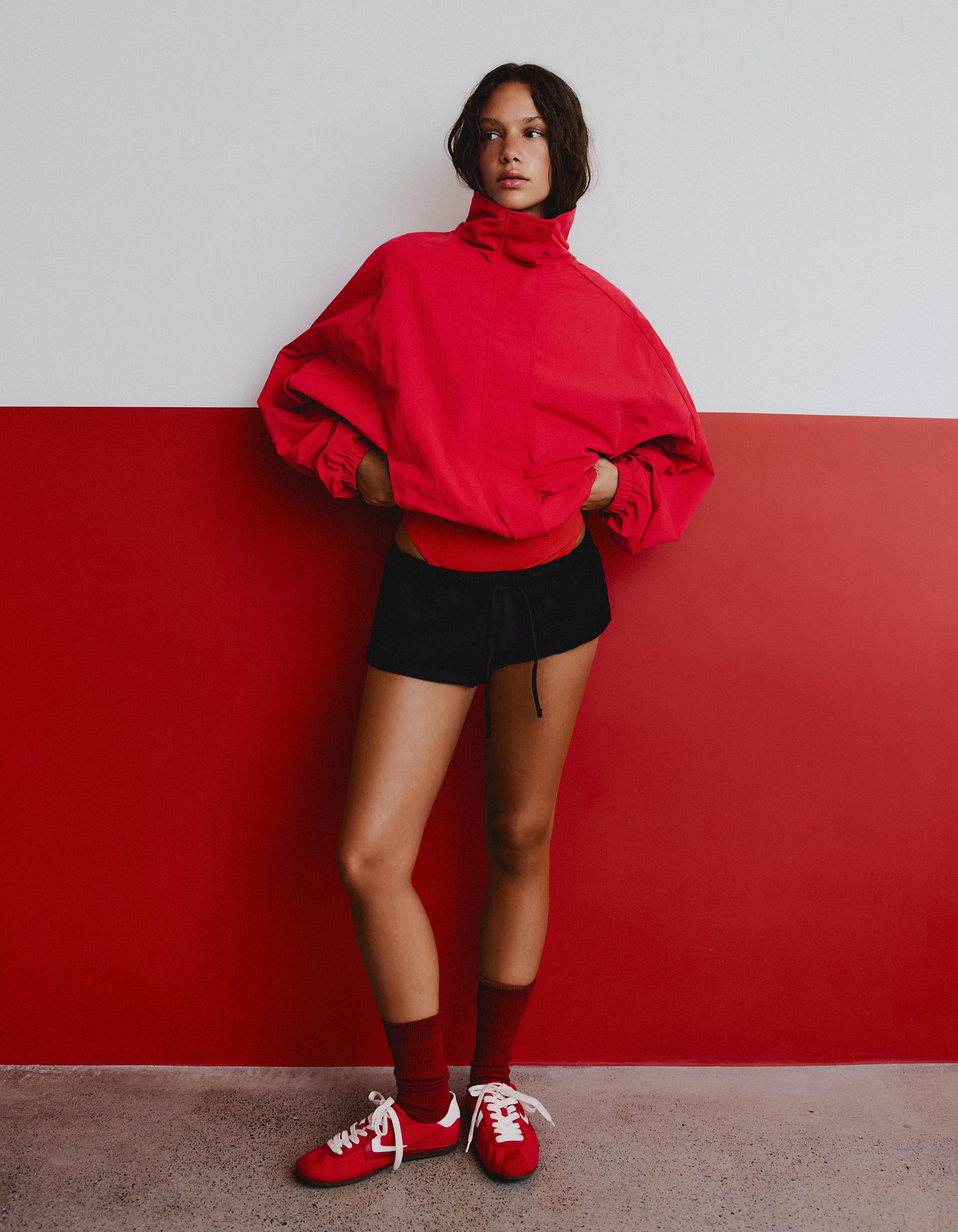 Oversize nylon batwing sleeve jacket — Red