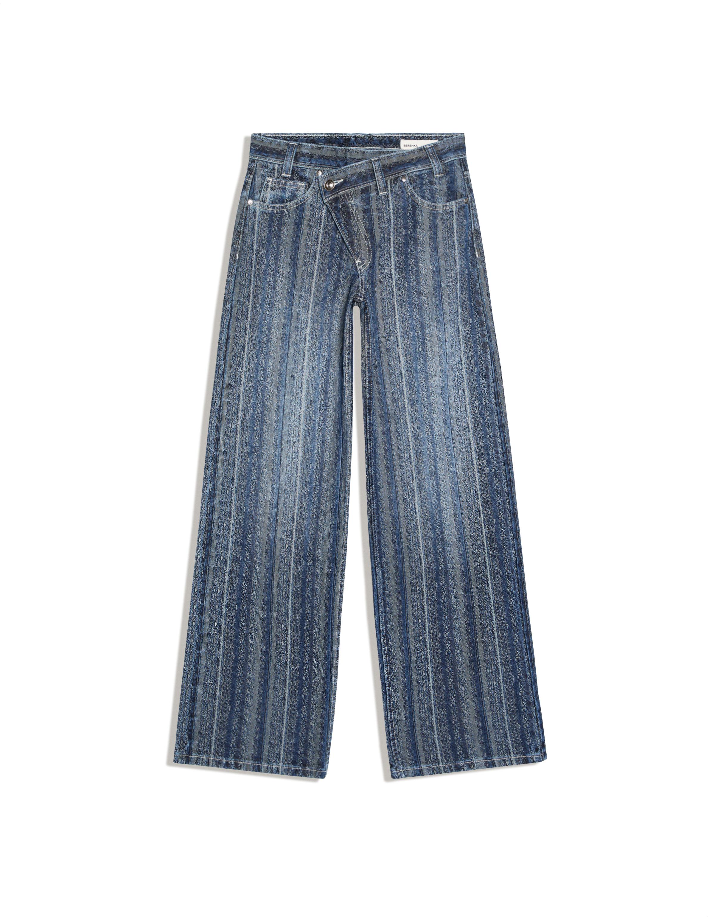 Textured crossover waist jeans — Blue